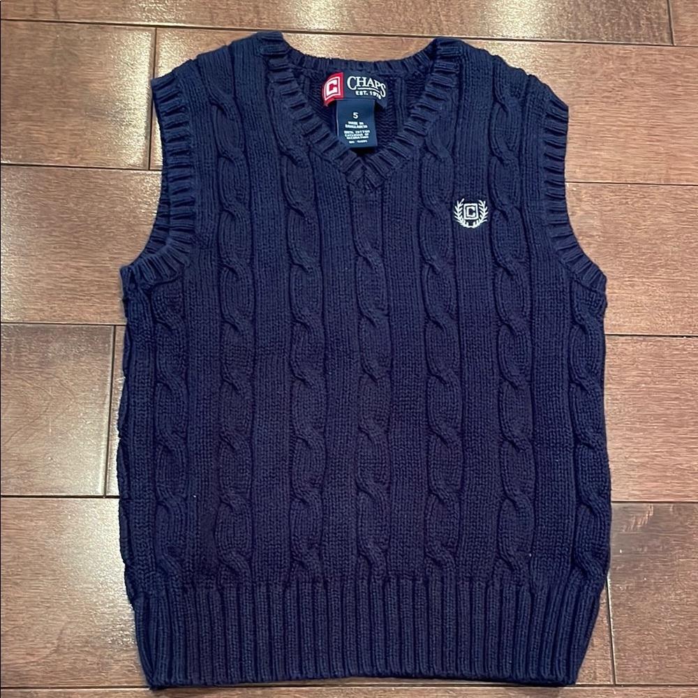Chaps Blue V-Neck Cable Knit Vest